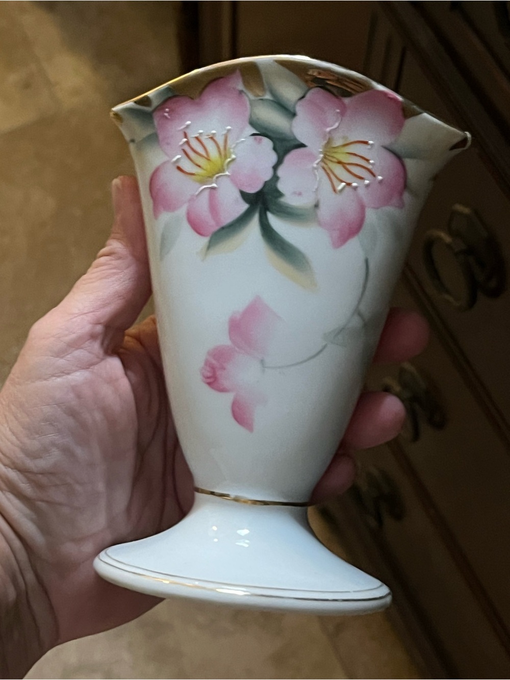 Noritake White Porcelain Vase with Pink Floral Accent